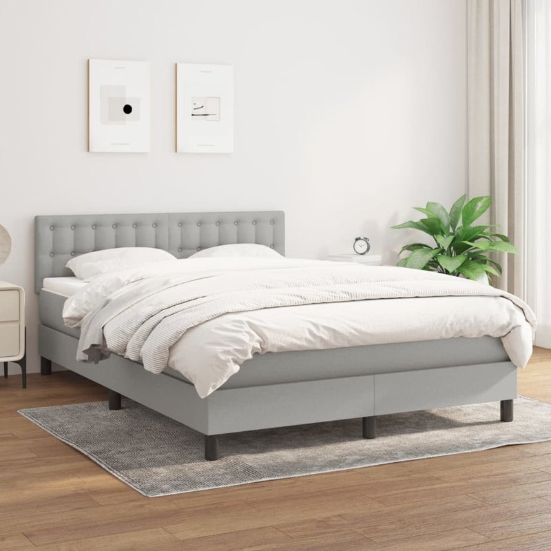 Łóżko Kontynentalne z Materacem Szare Łóżko Tapicerowane do Sypialni Pokoju 140x200 cm