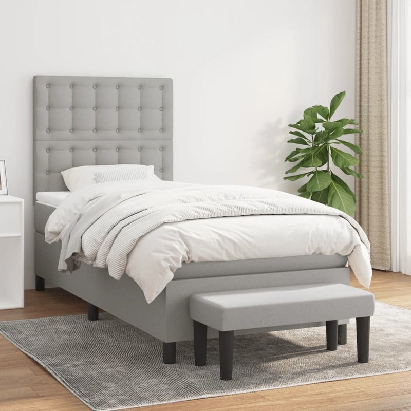Łóżko Kontynentalne z Materacem Szare Łóżko Tapicerowane do Sypialni Pokoju 90x190 cm