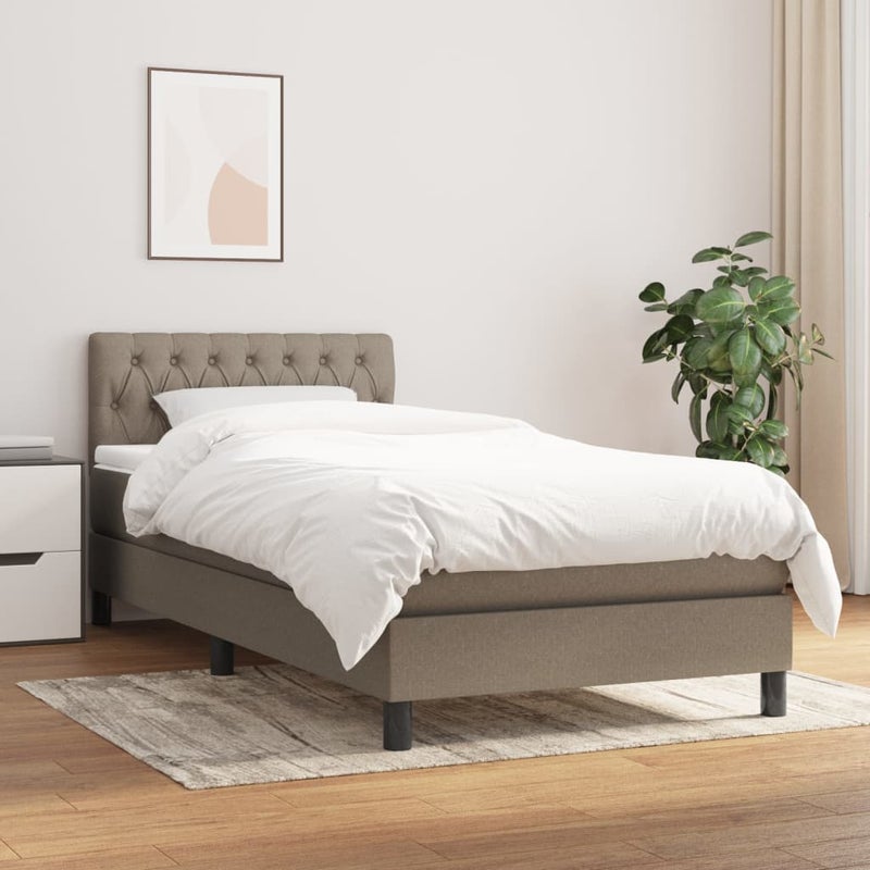 Łóżko Kontynentalne z Materacem Taupe Tkanina Łóżko Sypialniane Tapicerowane 90x200 cm