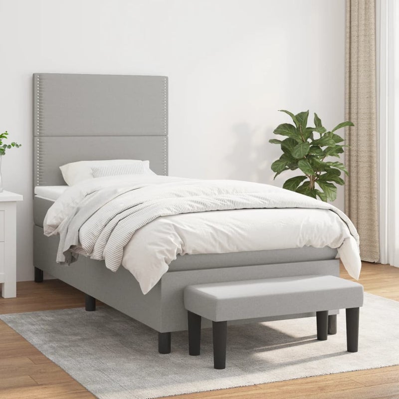 Łóżko Kontynentalne z Materacem Szare Łóżko Tapicerowane do Sypialni Pokoju 90x190 cm