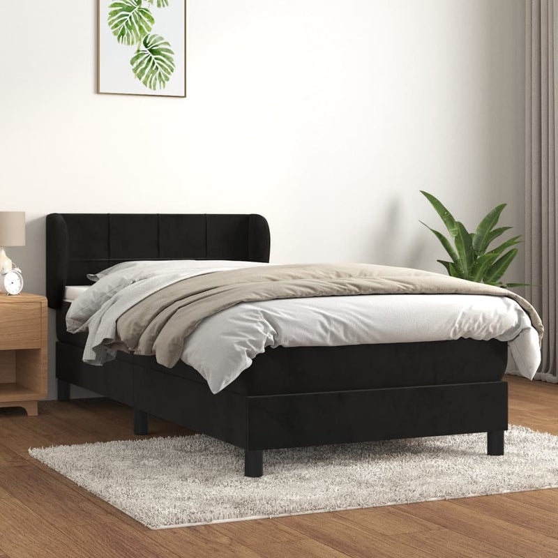 Łóżko z Materacem Czarny Aksamit Kontynentalne Łóżko Tapicerowane Do Sypialni Pokoju 90x190 cm