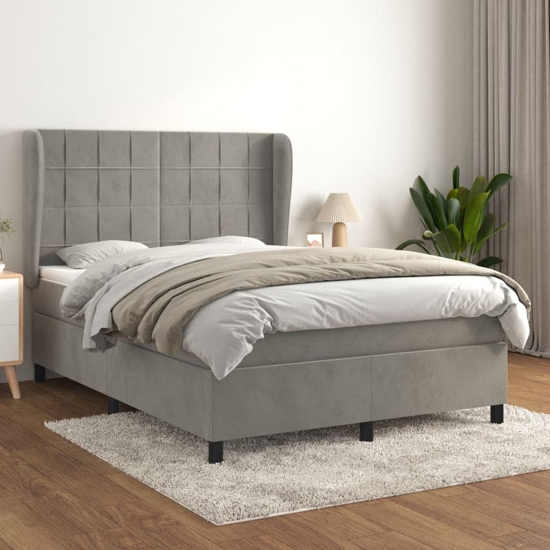 Łóżko Kontynentalne z Materacem Szare Łóżko Tapicerowane do Sypialni Pokoju 140x190cm,