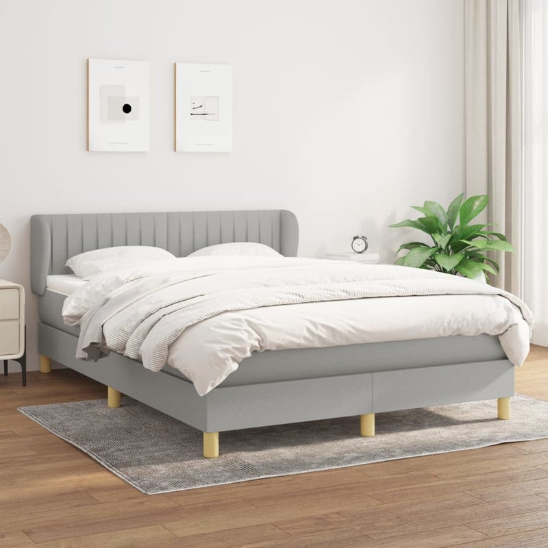 Łóżko Kontynentalne z Materacem Szare Łóżko Tapicerowane do Sypialni Pokoju 140x200 cm