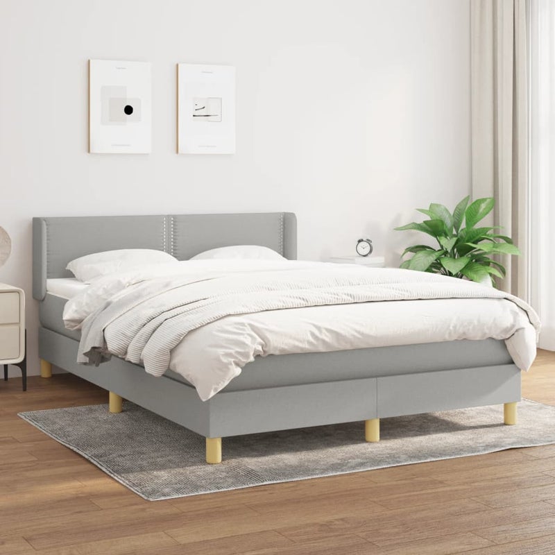 Łóżko Kontynentalne z Materacem Szare Łóżko Tapicerowane do Sypialni Pokoju 140x190cm