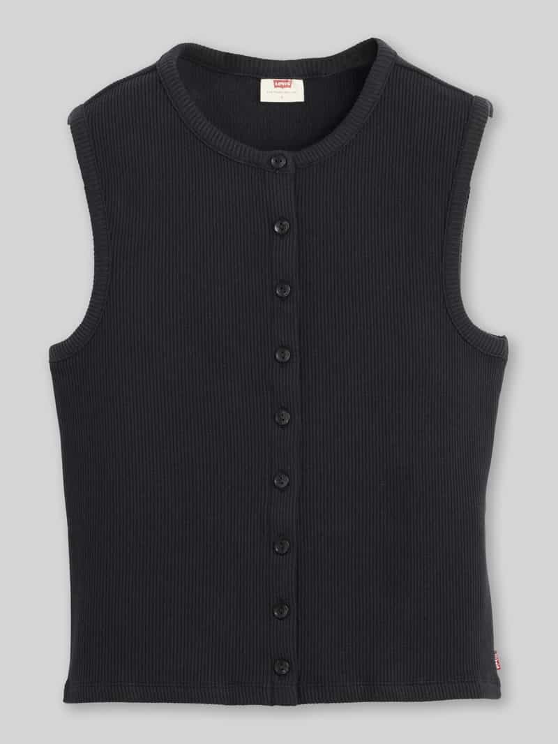 Top z prążkowanej dzianiny z listwą guzikową