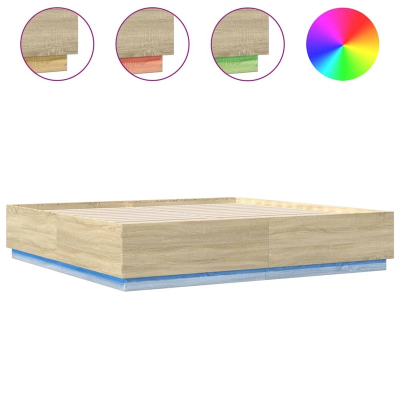 Łóżko Brązowe Rama Łóżka Ze Stelażem Łóżko Do Sypialni Pokoju LED 200x200 cm
