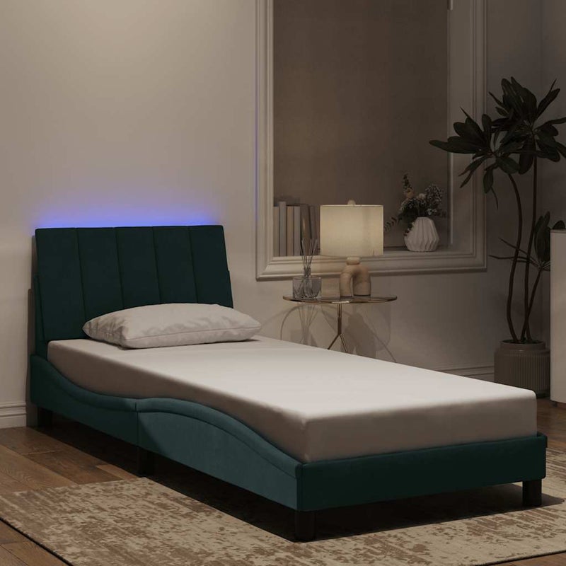 Łóżko Tapicerowane Zielone Rama Łóżka Ze Stelażem Sypialnia LED 80x200cm