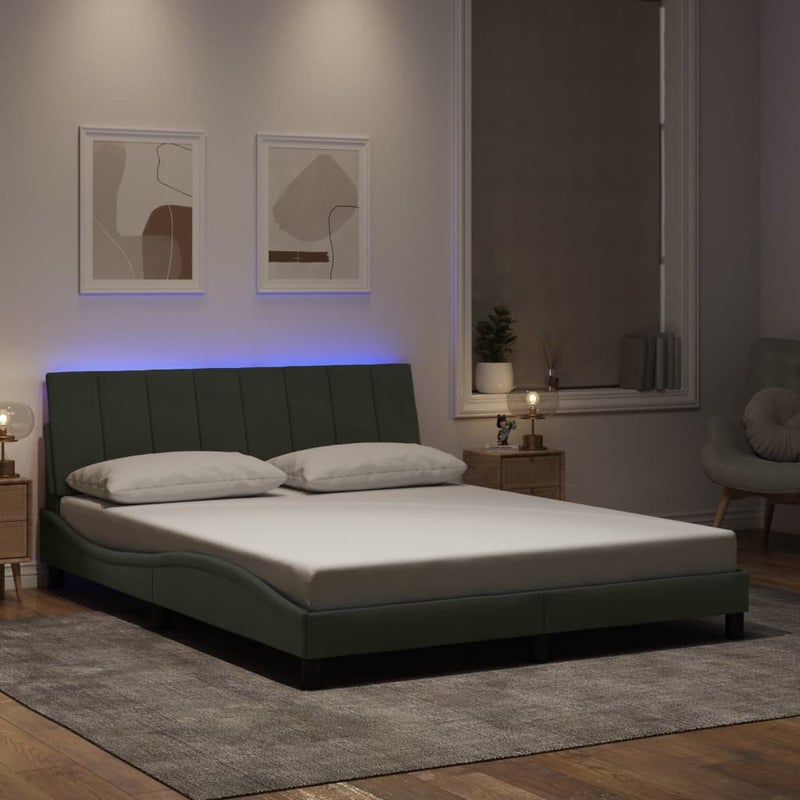 Łóżko tapicerowane rama łóżka ze stelażem szare aksamitne led 160x200 cm