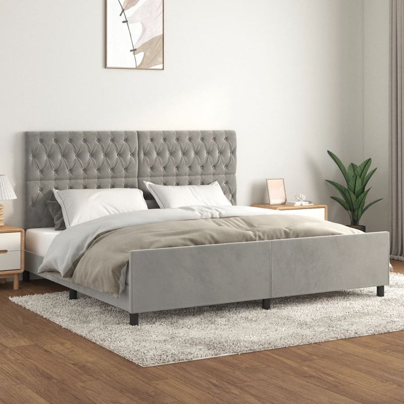 Łóżko tapicerowane rama łóżka ze stelażem szare aksamitne 200x200 cm