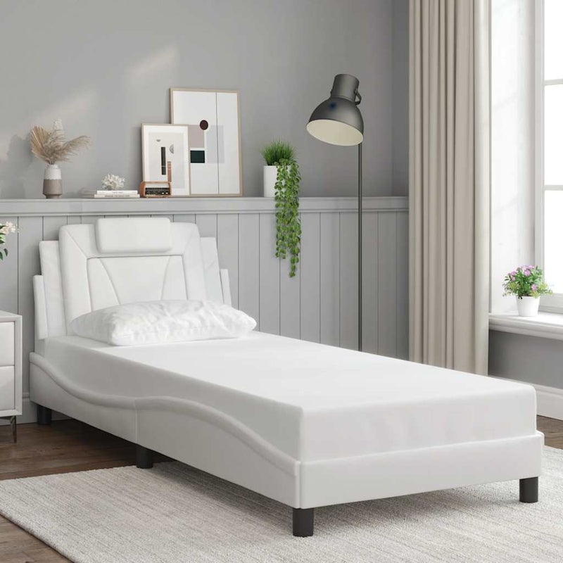 Łóżko tapicerowane rama łóżka ze stelażem białe skóra sztuczna 90x200 cm