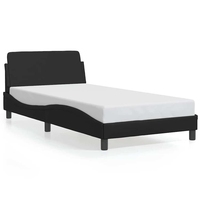 Łóżko tapicerowane rama łóżka ze stelażem czarne skóra sztuczna 100x200 cm