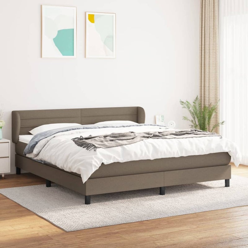 Łóżko Kontynentalne z Materacem Taupe Tkanina Łóżko Sypialniane Tapicerowane 160x200 cm