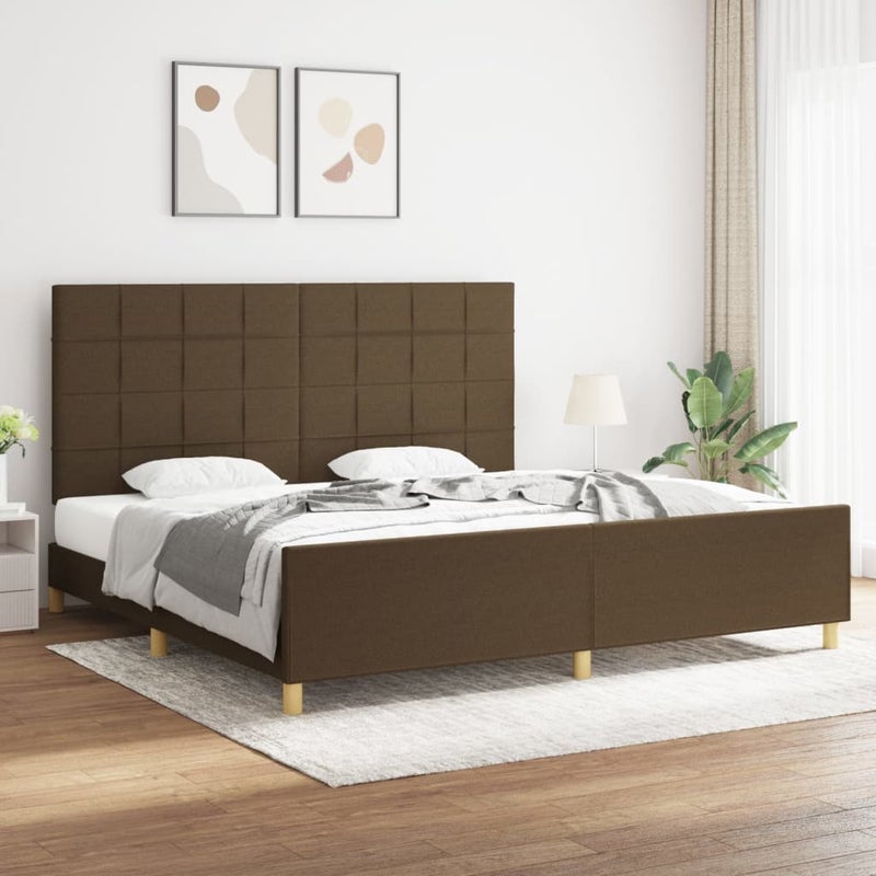 Łóżko Tapicerowane Brązowa Tkanina Rama Łóżka Ze Stelażem 200x200 cm