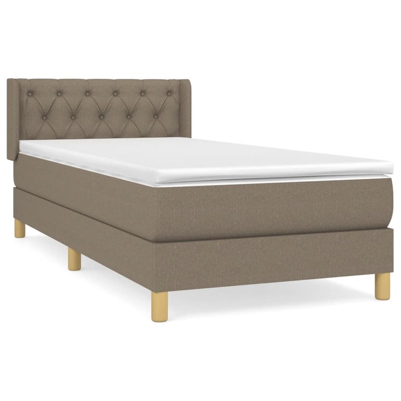 Łóżko Kontynentalne z Materacem Taupe Tkanina Łóżko Sypialniane Tapicerowane 80x200 cm