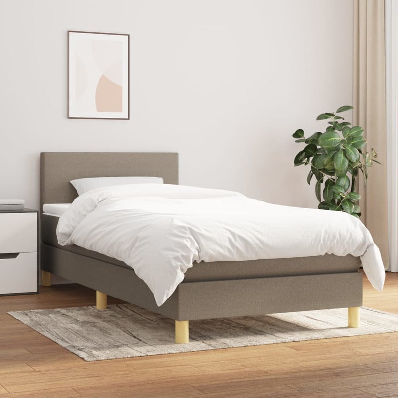 Łóżko Kontynentalne z Materacem Taupe Tkanina Łóżko Sypialniane Tapicerowane 90x190 cm