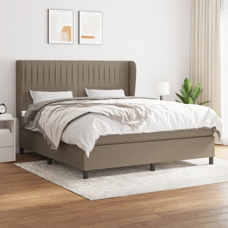 Łóżko Kontynentalne z Materacem Taupe Tkanina Łóżko Sypialniane Tapicerowane 180x200 cm