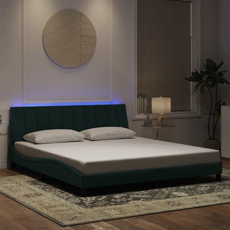 Łóżko Tapicerowane Zielone Rama Łóżka Ze Stelażem Sypialnia LED 180x200 cm