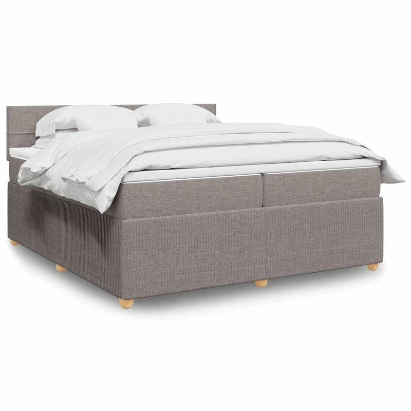 Łóżko Kontynentalne z Materacem Taupe Tkanina Łóżko Sypialniane Tapicerowane 200x200 cm