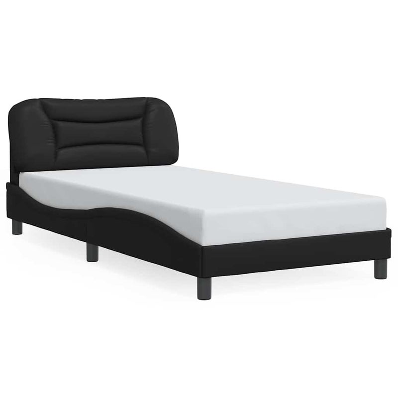 Łóżko tapicerowane rama łóżka ze stelażem czarne skóra sztuczna 100x200 cm
