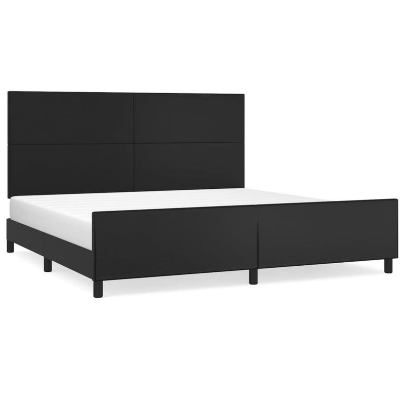 Łóżko Tapicerowane Rama Łóżka Ze Stelażem Czarna Ekoskóra 200x200 cm