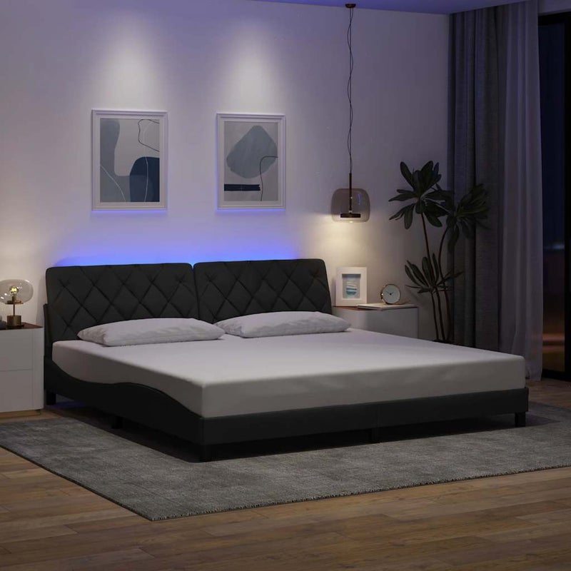 Łóżko Tapicerowane Szara Tkanina Rama Łóżka Ze Stelażem LED 200x200 cm