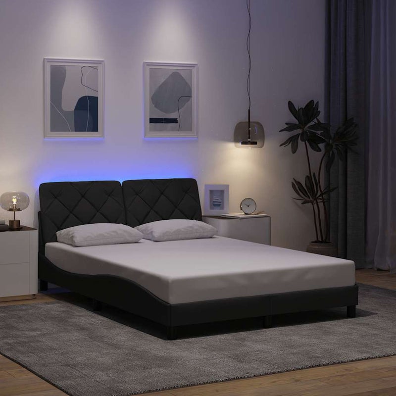 Łóżko Tapicerowane Szara Tkanina Rama Łóżka Ze Stelażem LED 140x190 cm