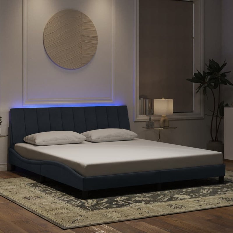 Łóżko tapicerowane rama łóżka ze stelażem szare aksamitne led 180x200 cm