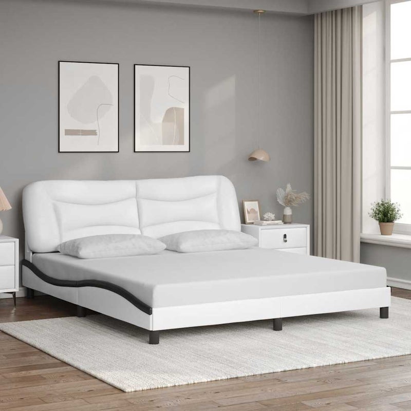 Łóżko tapicerowane rama łóżka ze stelażem białe skóra sztuczna 180x200 cm