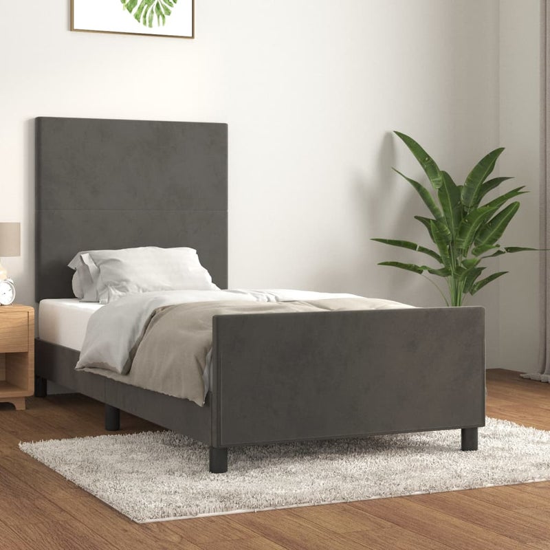 Łóżko tapicerowane rama łóżka ze stelażem szare aksamitne 100x200 cm