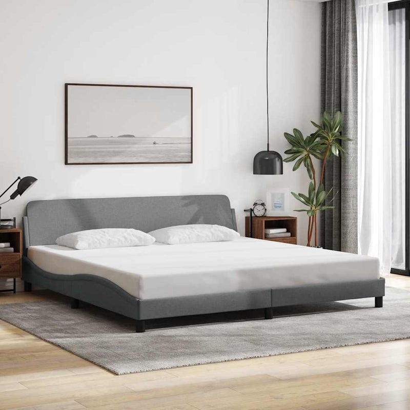 Łóżko Tapicerowane Szara Tkanina Rama Łóżka Ze Stelażem 200x200 cm