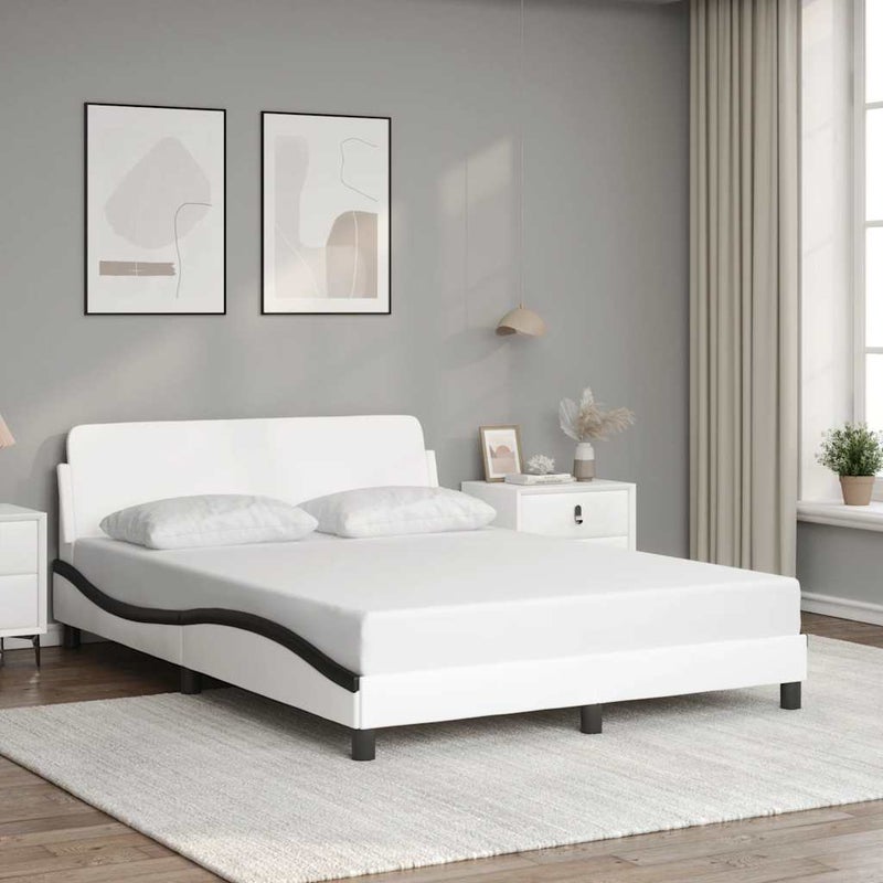 Łóżko Tapicerowane Biało-Czarne Ekoskóra Rama Łóżka Ze Stelażem 140x200 cm