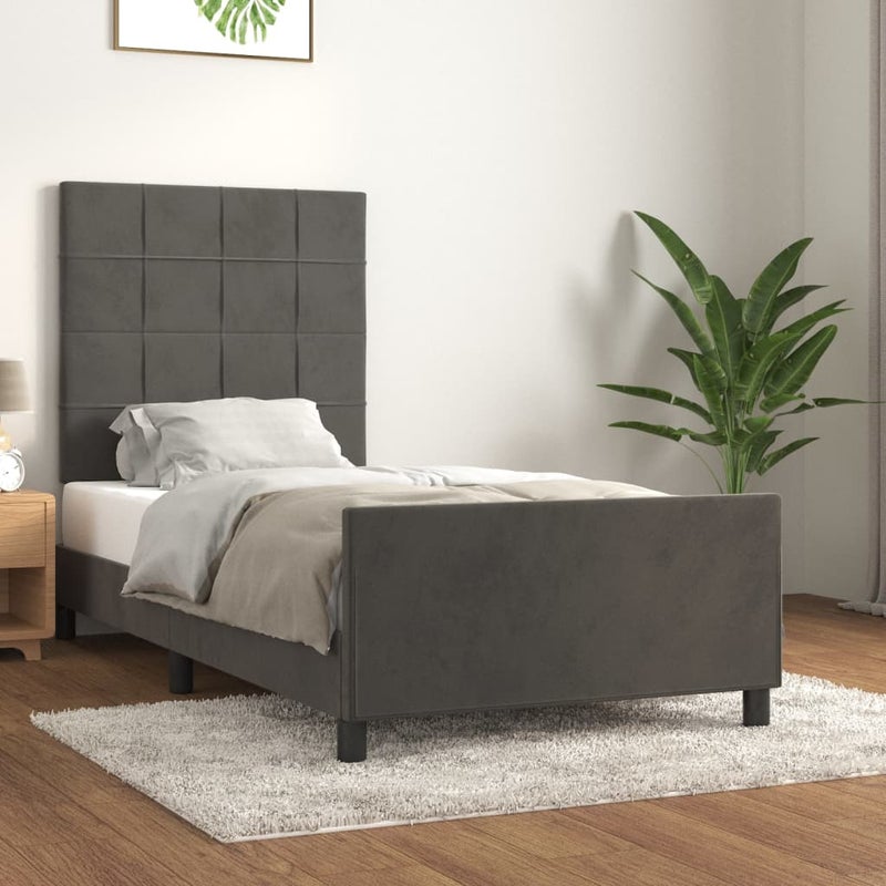 Łóżko tapicerowane rama łóżka ze stelażem szare aksamitne 100x200 cm