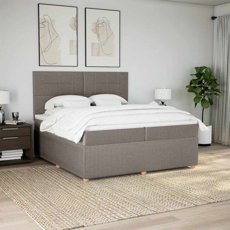 Łóżko Kontynentalne z Materacem Taupe Tkanina Łóżko Sypialniane Tapicerowane 200x200 cm