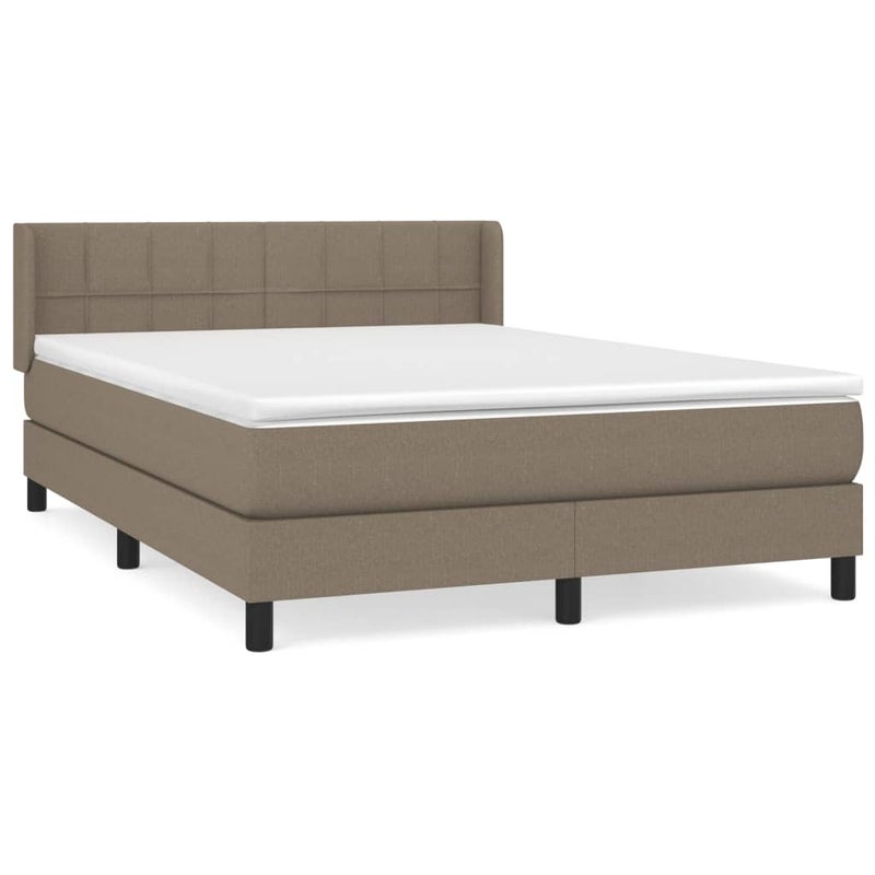 Łóżko Kontynentalne z Materacem Taupe Tkanina Łóżko Sypialniane Tapicerowane 140x190 cm
