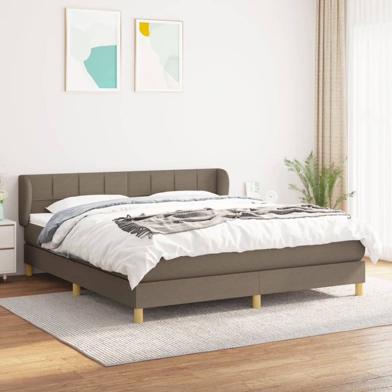 Łóżko Kontynentalne z Materacem Taupe Tkanina Łóżko Sypialniane Tapicerowane 180x200 cm