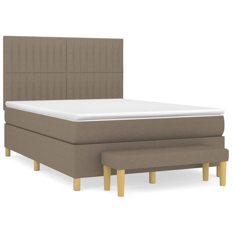Łóżko Kontynentalne z Materacem Taupe Tkanina Łóżko Sypialniane Tapicerowane 140x200 cm