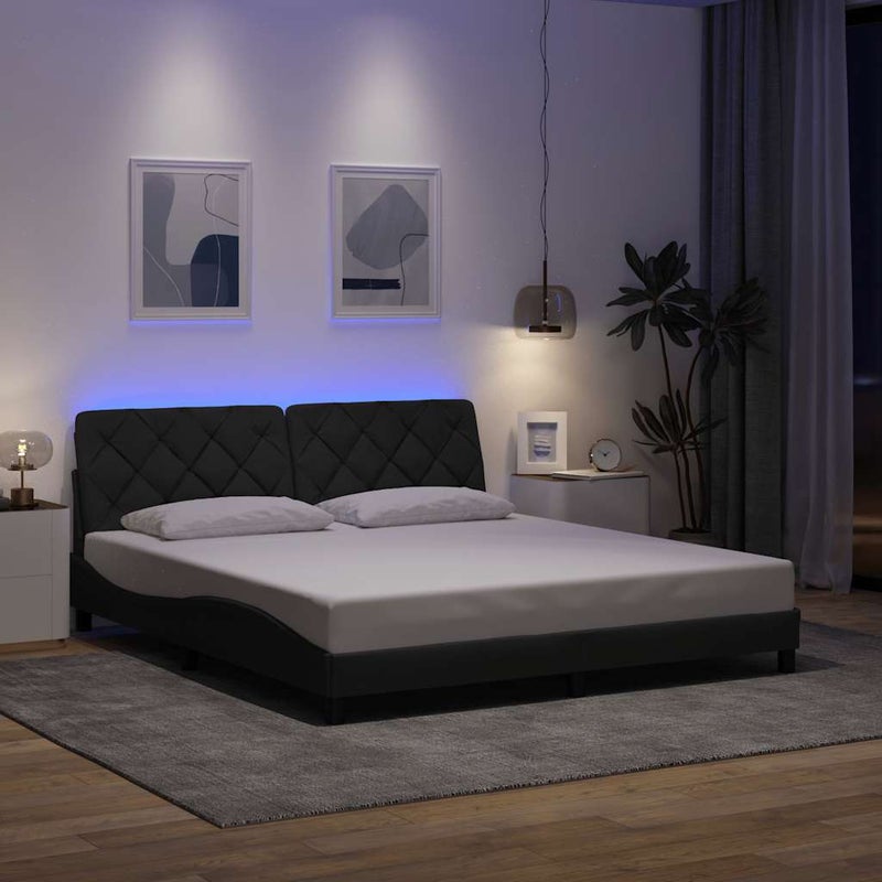 Łóżko Tapicerowane Szara Tkanina Rama Łóżka Ze Stelażem LED 180x200 cm