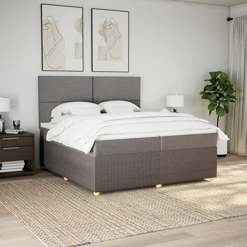 Łóżko Kontynentalne z Materacem Taupe Tkanina Łóżko Sypialniane Tapicerowane 200x200 cm
