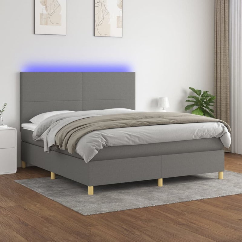 Łóżko Kontynentalne z Materacem Szare Łóżko Tapicerowane do Sypialni Pokoju 180x200cm