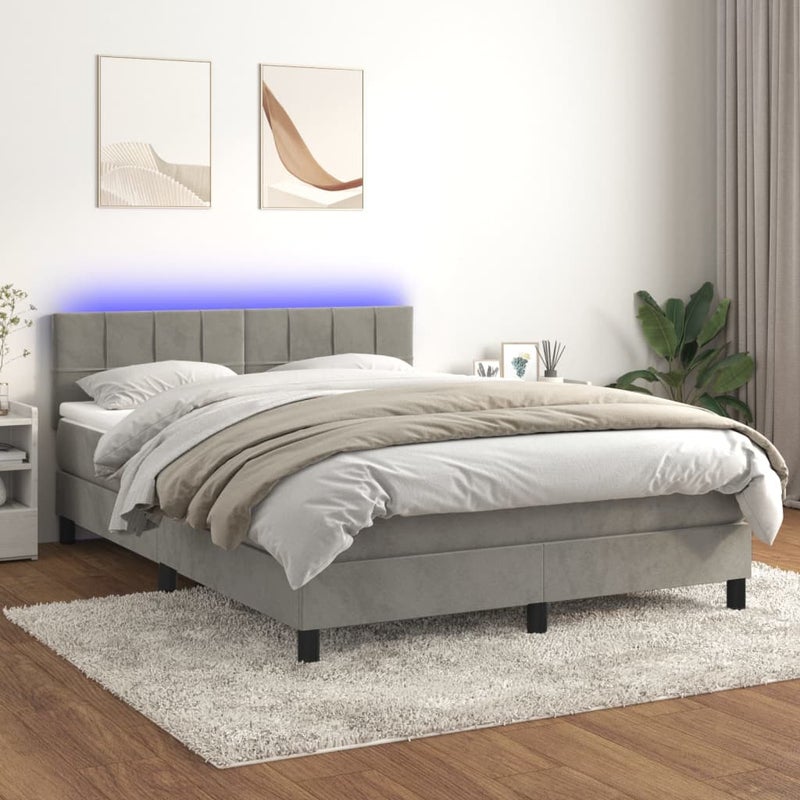 Łóżko Kontynentalne z Materacem Szare Łóżko Tapicerowane do Sypialni Pokoju 140x190cm