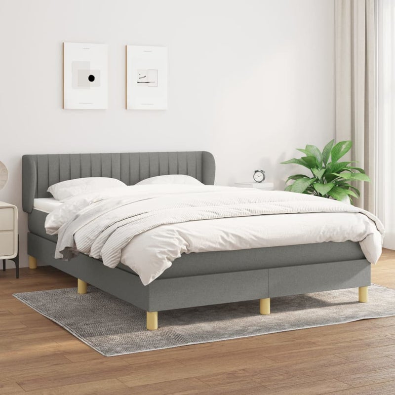 Łóżko Kontynentalne z Materacem Szare Łóżko Tapicerowane do Sypialni Pokoju 140x190 cm