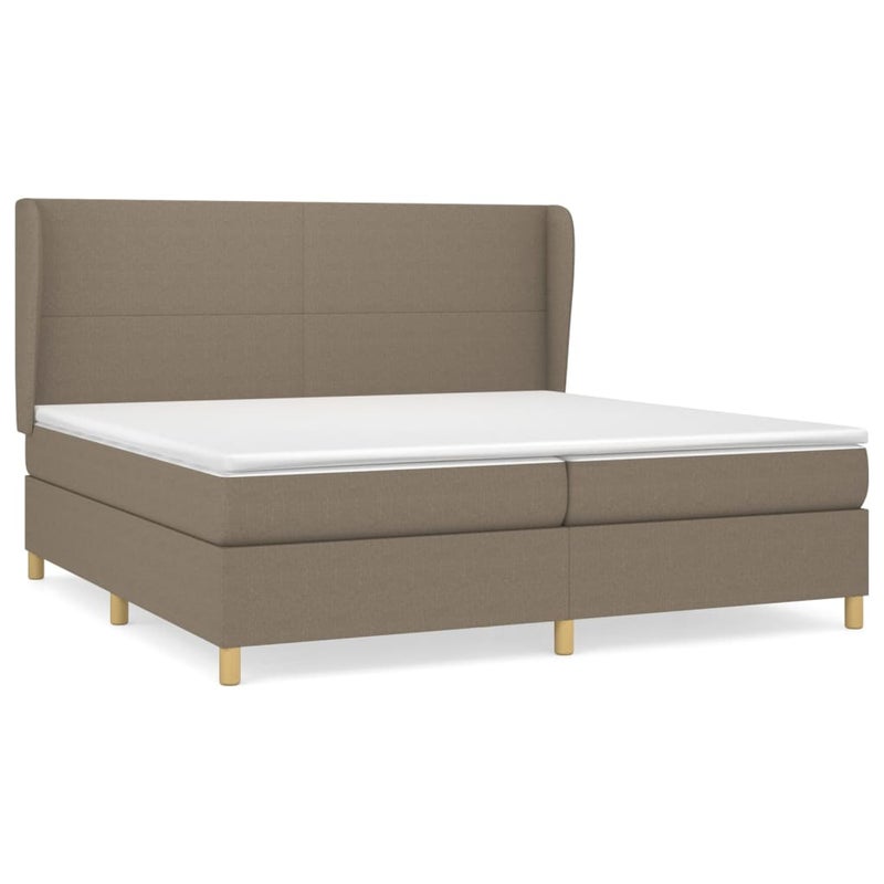 Łóżko Kontynentalne z Materacem Taupe Tkanina Łóżko Sypialniane Tapicerowane 200x200 cm