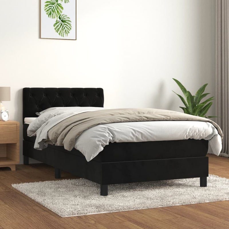Łóżko z Materacem Czarny Aksamit Kontynentalne Łóżko Tapicerowane Do Sypialni Pokoju 80x200 cm