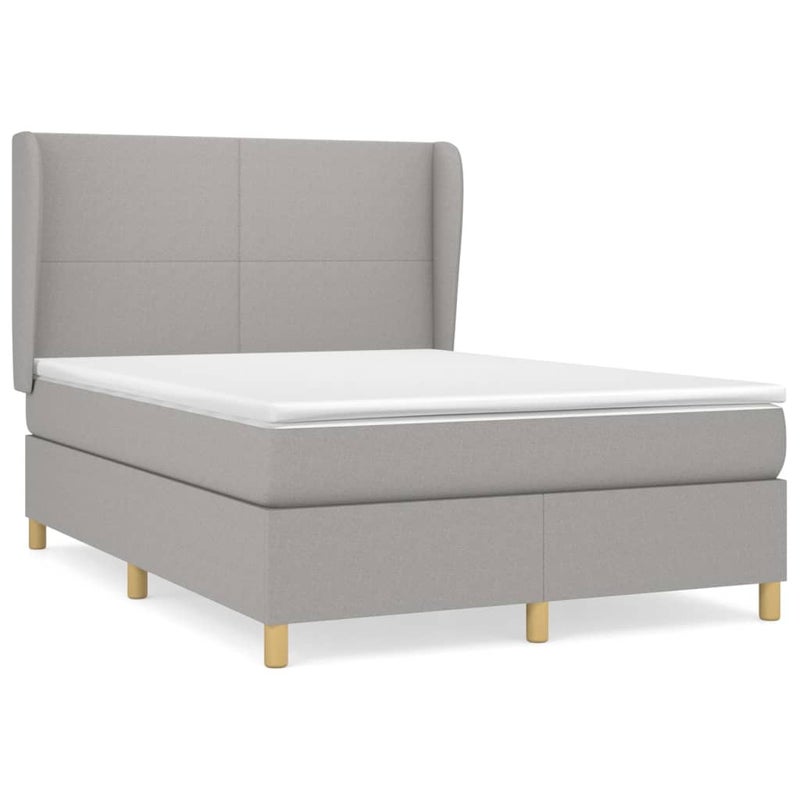 Łóżko z Materacem Kontynentalne Szara Tkanina Łóżko Tapicerowane Do Sypialni Pokoju 140x200 cm