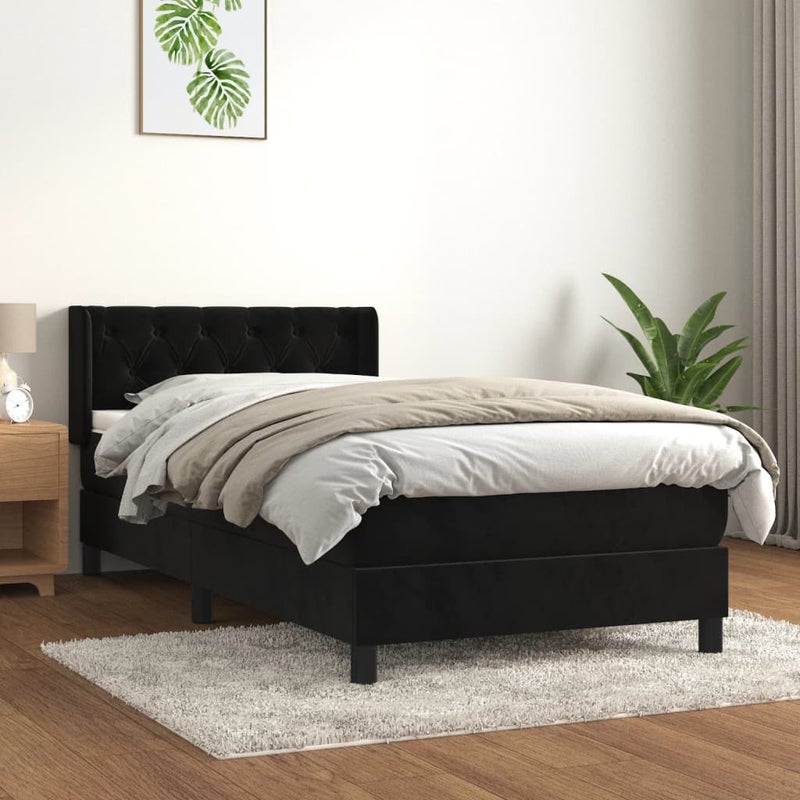 Łóżko z Materacem Czarny Aksamit Kontynentalne Łóżko Tapicerowane Do Sypialni Pokoju 80x200 cm