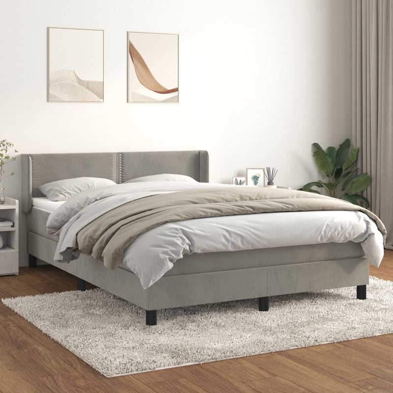 Łóżko Kontynentalne z Materacem Szare Łóżko Tapicerowane do Sypialni Pokoju 140x190cm,