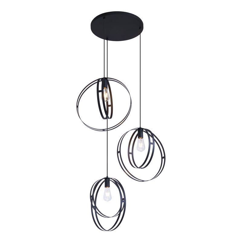 Qazqa designerski lampa wisząca bez klosza (3 punkty) - Indu - czarny, okrągły, max. 15w, e27, z 3 punktami świetlnymi, 40cm