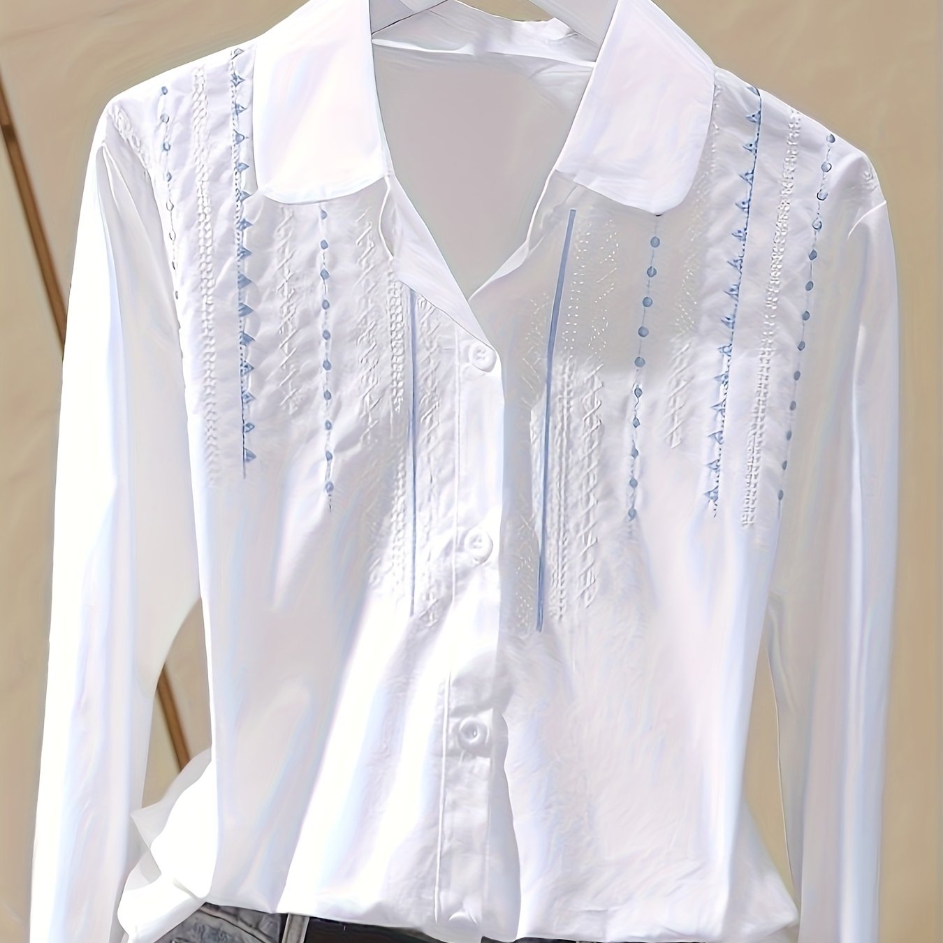 TEMU Biała koszulka POLO z długim rękawem, modny top z kołnierzykiem, nowość na wiosnę i jesień, uniwersalna bluzka do pracy, elegancka, o małym