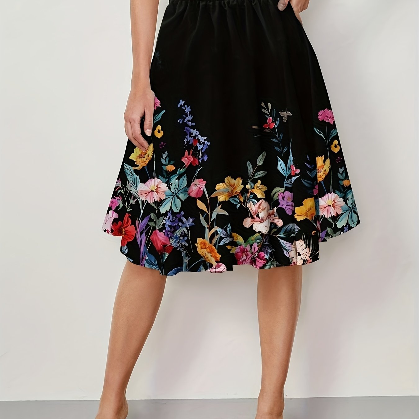TEMU Klasyczna spódniczka damska z motywem motyli i kwiatów, idealna na co dzień
