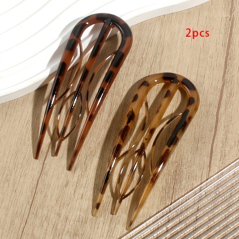 TEMU 2 szt. Elegancki Minimalistyczny Grzebyk do Włosów w Kształcie Litery U z Wzorem Lamparta, Grzebyk do Stylizacji Grzywki, Akcesorium do Włosów,